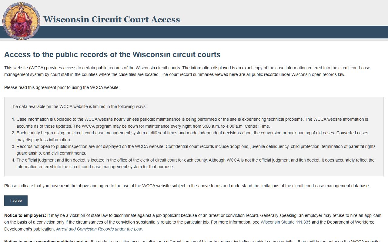 Wisconsin Circuit Court Access portal for Calumet County court records after arrest